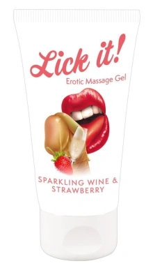 Wegański Żel na Bazie Wody Lick it! Musujące Wino Truskawkowe | 100% ORYGINAŁ| DYSKRETNA PRZESYŁKA